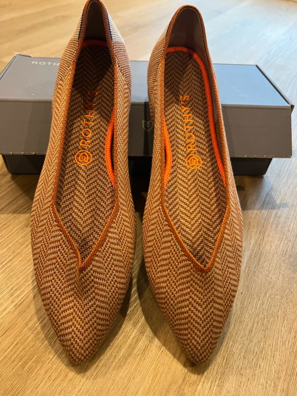 Rothy's Pointed Knit Flats in Camel Herringbone-NWT-11.5